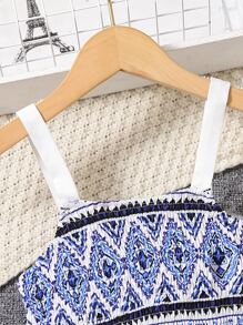 Girls Geo Print Cami Top & Wide Leg Trousers - Blue and White - View 3