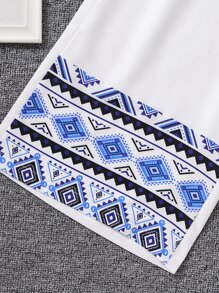 Girls Geo Print Cami Top & Wide Leg Trousers - Blue and White - View 4