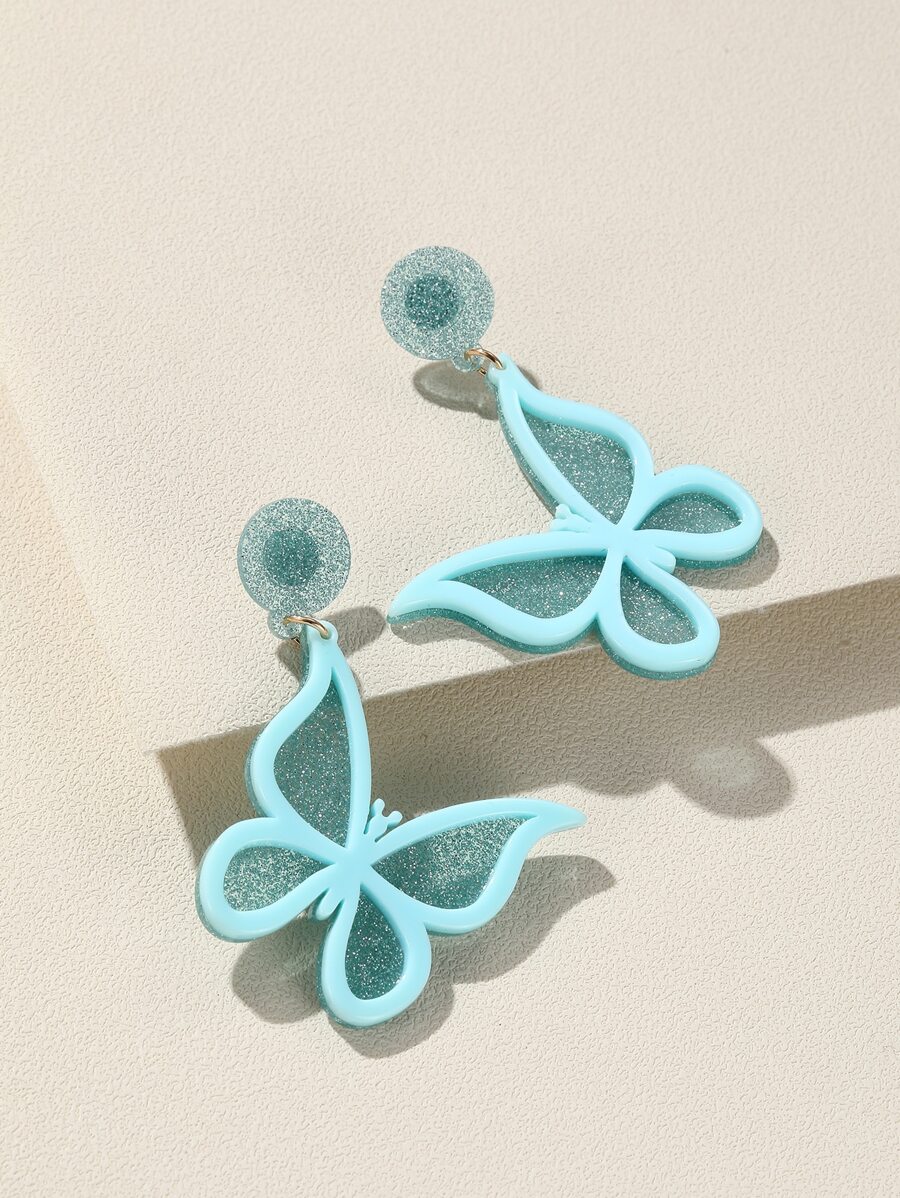 2pcs Butterfly Drop Earrings - Baby Blue - View 1