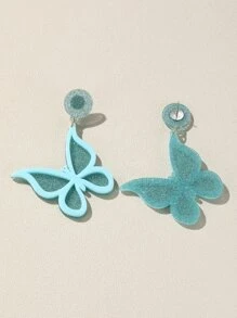 2pcs Butterfly Drop Earrings - Baby Blue - View 2