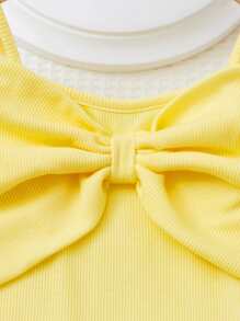 SHEIN 小女童前蝴蝶結吊帶連衣裙 - 黃色 - 查看 3