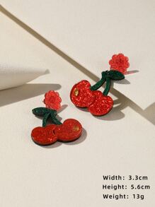 2pcs Cherry & Flower Decor Earrings - Multicolor - View 3