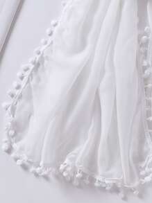 Pom Pom Trim Scarf - White - View 2