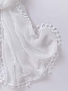 Pom Pom Trim Scarf - White - View 3