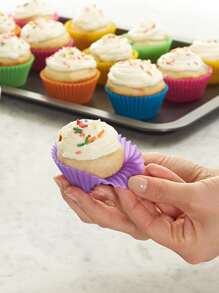 6pcs Random Color Silicone Cake Mold Round Muffin Cupcake Baking Mold, Reusable DIY Cake Decorating Tools Wedding Birthday Party Decorations - Multicolor - View 1