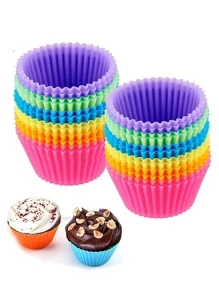 6pcs Random Color Silicone Cake Mold Round Muffin Cupcake Baking Mold, Reusable DIY Cake Decorating Tools Wedding Birthday Party Decorations - Multicolor - View 3