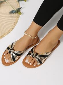 Metallic Knot Decor Slide Sandals - Multicolor - View 2