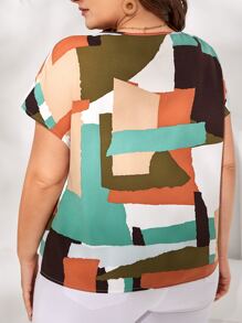 Chikora Plus Geo Print Notched Neckline Blouse, Summer - Multicolor - View 2