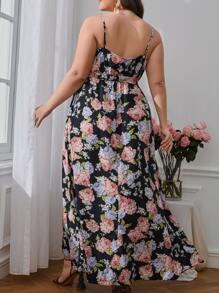 SHEIN VCAY Plus Floral Print Wrap Hem Belted Cami Dress - Multicolor - View 5
