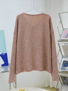 DAZY Solid V-neck Drop Shoulder Jumper - Pink - View 5