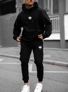 Manfinity Homme Bộ hai mảnh Nam Dây kéo Đồ họa Lá thư Giải trí - màu đen - Xem 1