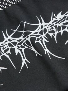 SHEIN ICON Graphic Fishnet Insert Top - Black - View 3