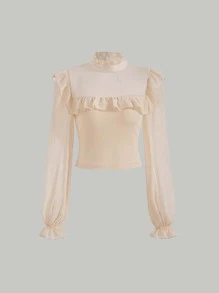 SHEIN MOD Top ribete fruncido de manga con volante con diseño fruncido - Albaricoque - Ver 1