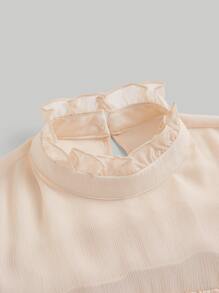 SHEIN MOD Top ribete fruncido de manga con volante con diseño fruncido - Albaricoque - Ver 3