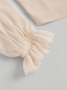 SHEIN MOD Top ribete fruncido de manga con volante con diseño fruncido - Albaricoque - Ver 4