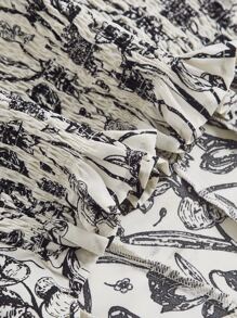SHEIN MOD Áo hai dây Bất đối xứng Thắt nút Dây kéo Dải chun Hoa Boho - Đen và trắng - Xem 4