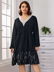 SHEIN Clasi Vestido con encaje en contraste bajo con fruncido - Negro - Ver 3