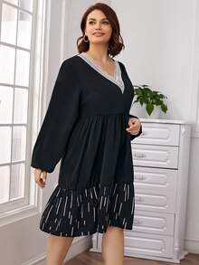 SHEIN Clasi Vestido con encaje en contraste bajo con fruncido - Negro - Ver 6