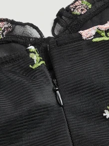SHEIN MOD Floral Embroidery Mesh Cami Dress - Black - View 4