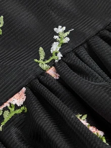 SHEIN MOD Floral Embroidery Mesh Cami Dress - Black - View 3