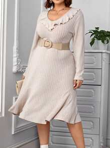 SHEIN Clasi Plus Ruffle Trim Dress - Apricot - View 1