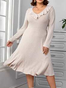 SHEIN Clasi Plus Ruffle Trim Dress - Apricot - View 4