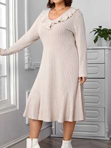 SHEIN Clasi Plus Ruffle Trim Dress - Apricot - View 6