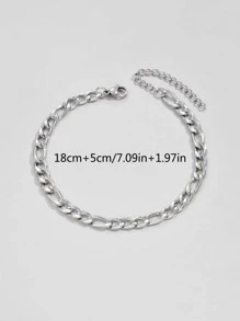 時尚流行1入組男士簡約鍊式手鍊，不銹鋼首飾，適合珠寶禮物和時尚外觀 - 銀色 - 查看 4