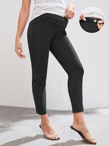 SHEIN Maternity Solid Adjustable Waist Skinny Trousers - Black - View 1