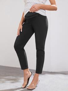 SHEIN Maternity Solid Adjustable Waist Skinny Trousers - Black - View 4