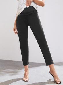 SHEIN Maternity Solid Adjustable Waist Skinny Trousers - Black - View 5