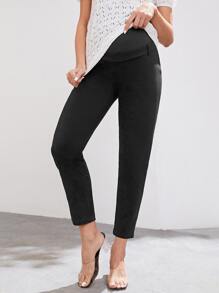 SHEIN Maternity Solid Adjustable Waist Skinny Trousers - Black - View 6