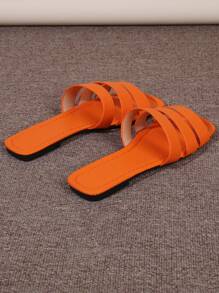 Funky Orange Sandals For Women, Snakeskin Embossed Triple Strap Slide Sandals - Orange - View 2