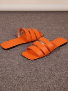 Funky Orange Sandals For Women, Snakeskin Embossed Triple Strap Slide Sandals - Orange - View 3
