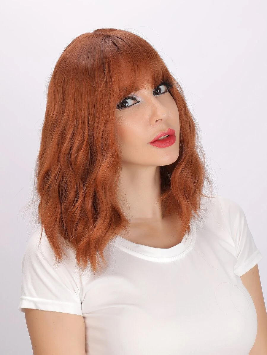 Peluca sintética corto rizado con tupe - Marrón - Ver 1