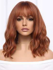 Peluca sintética corto rizado con tupe - Marrón - Ver 4