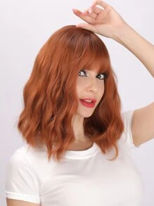 Peluca sintética corto rizado con tupe - Marrón - Ver 5