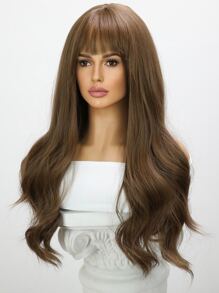 Long Curly Synthetic Wig With Bangs - Rust Brown - View 5