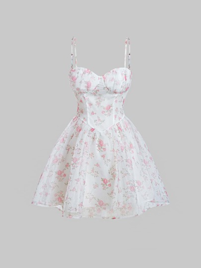 SHEIN MOD Floral Print Ruched Bust Cami Dress