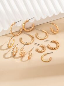 12pcs Rhinestone Decor Hoop Earrings - Yellow Gold - View 2