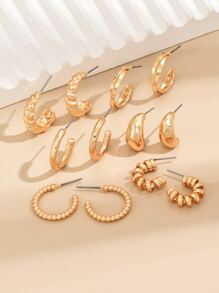 12入組扭結圓耳環 - 金黃色 - 查看 2