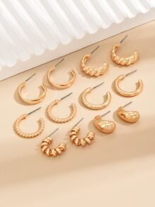 12入組扭結圓耳環 - 金黃色 - 查看 3