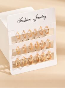 18入組極簡風格圓耳環 - 金黃色 - 查看 1