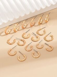 18入組極簡風格圓耳環 - 金黃色 - 查看 2