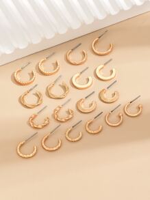 18入組極簡風格圓耳環 - 金黃色 - 查看 3