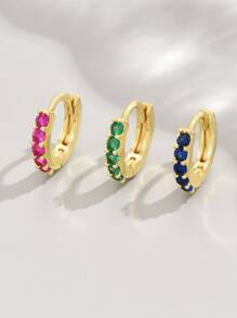 3入組方晶鋯石裝飾圓耳環 - 金黃色 - 查看 1