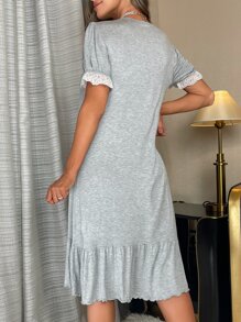 Vestido de dormir con encaje en contraste bajo con fruncido - Gris Claro - Ver 2
