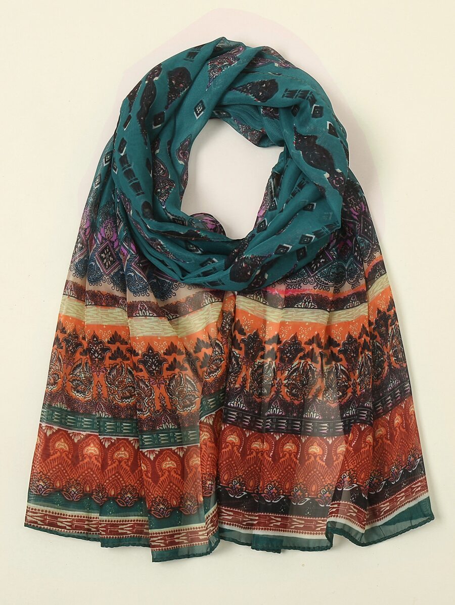 Pañuelo con estampado floral - Agua verde azul - Ver 1