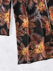 Summer Beach Random Tropical Print Bikini Set Wireless Bra Top & High Waist Bikini Bottom & Kimono 3 Pieces Bikini - Orange - View 7