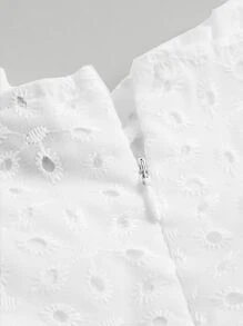 SHEIN MOD Eyelet Embroidery Sweetheart Neck Puff Sleeve Romper - White - View 4